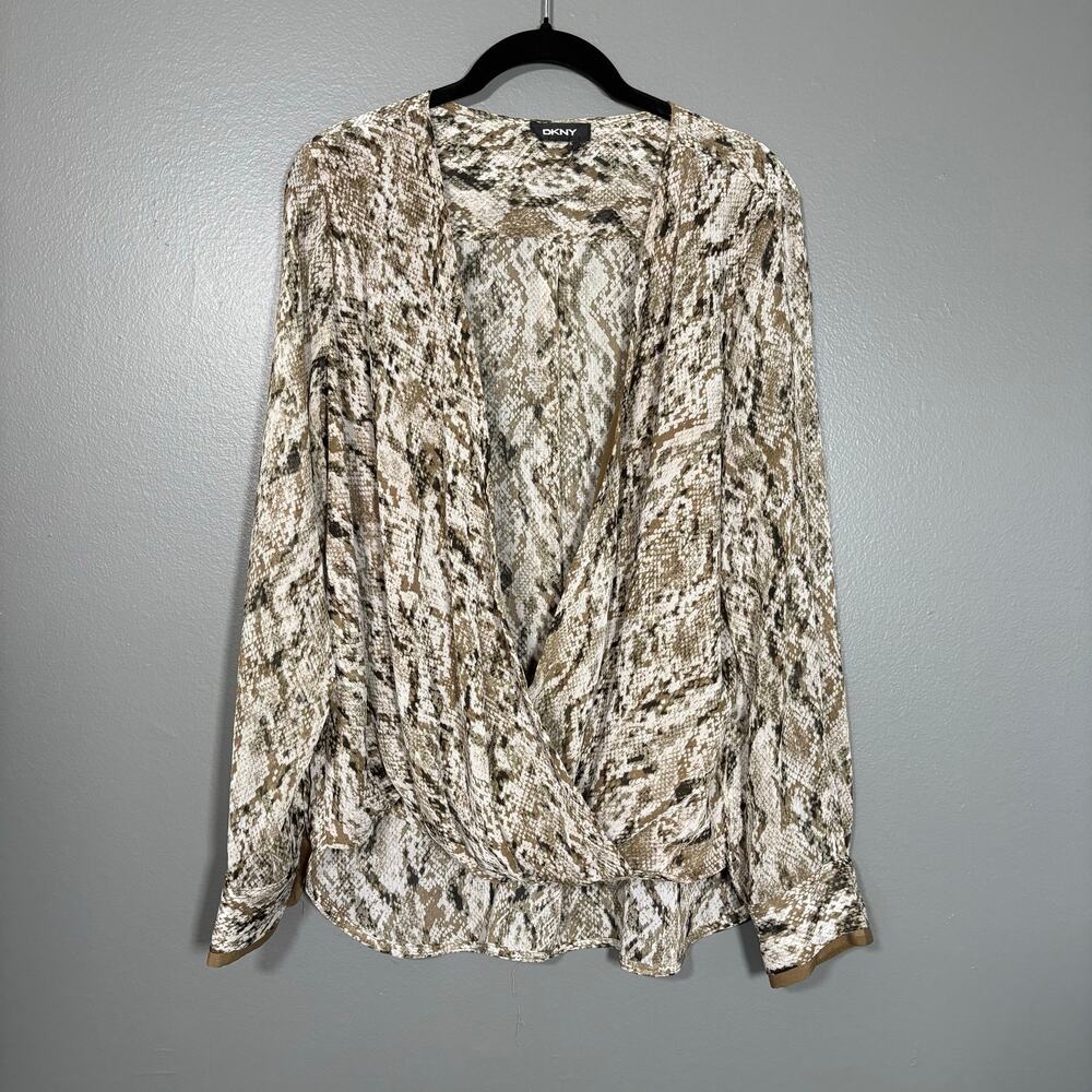 DKNY Snake Skin Print Faux Wrap Long Sleeve Top - Women's Plus Size 2X - Animal